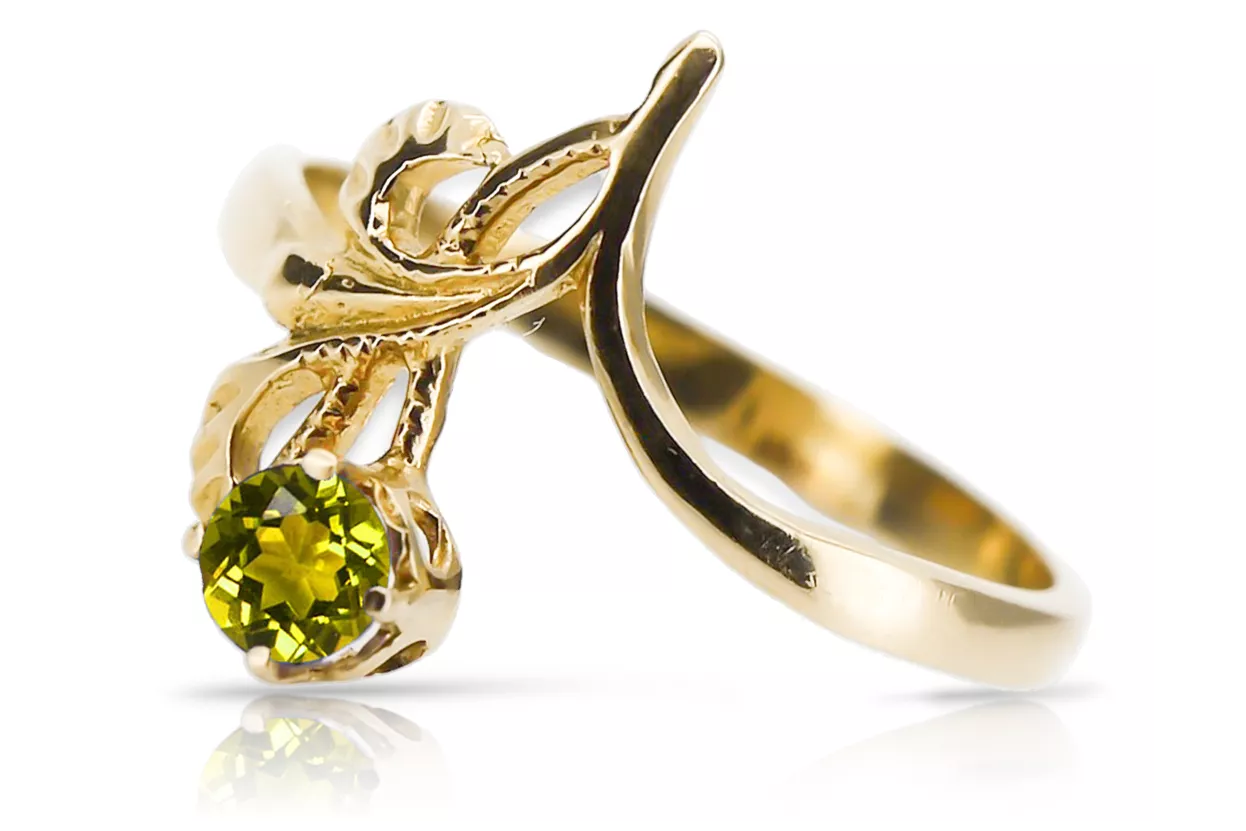 Жълт перидот 14K жълто злато Пръстен Винтидж бижута vrc095y